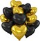 12-Pack 18in Black & Gold Heart Foil Balloons – Mylar Party Decor for Birthday, Wedding & Baby Shower